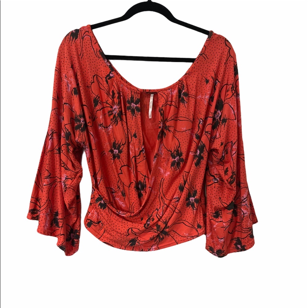 Free People Boho bell sleeve Orange Crop Top